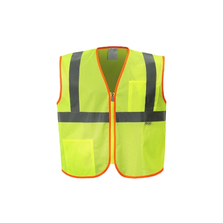 2W International Hi-Vis Economy Safety Vest XL Class 2 U Back, , Zipper 2 Pockets MZ529C-2 XL
